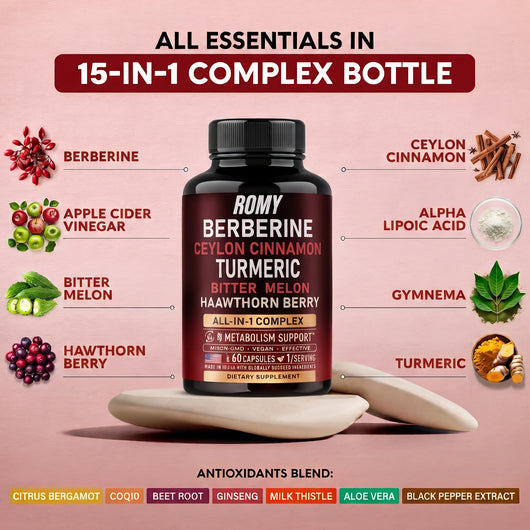 Berberine, Ceylon Cinnamon, Turmeric, ACV & Bitter Melon Complex All-in-1 Complex Capsules