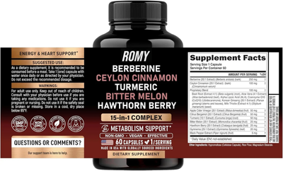 Berberine, Ceylon Cinnamon, Turmeric, ACV & Bitter Melon Complex All-in-1 Complex Capsules