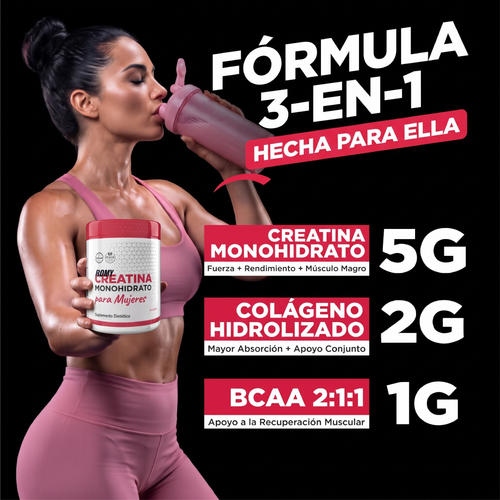 Monohidrato de creatina para mujeres con colágeno y BCAA